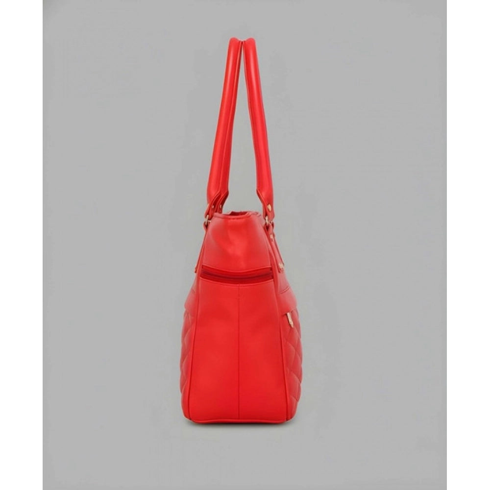 Women's PU Leather Solid Shoulder Zipper Handbag (Red)