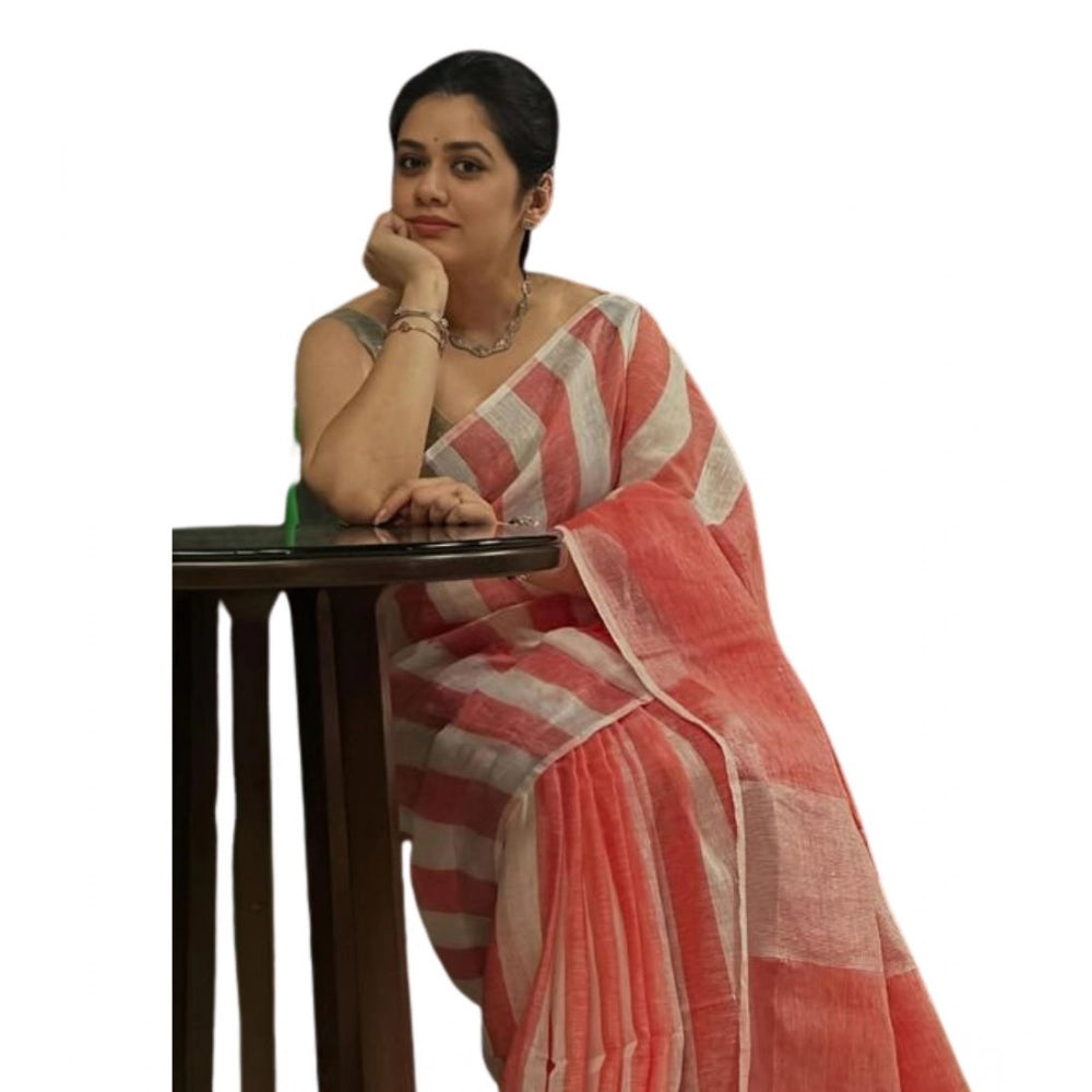 Women's Linen Printed Saree With Unstitched Blouse 5.5Mtr闁?Multicolor)