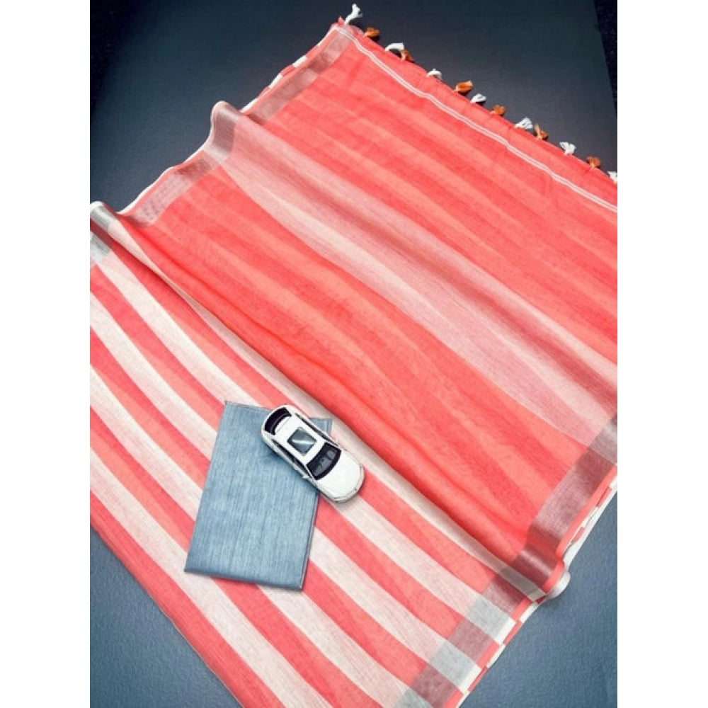 Women's Linen Printed Saree With Unstitched Blouse 5.5Mtr闁?Multicolor)