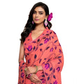Women's Georgette Printed Saree With Unstitched Blouse 5.5Mtr闁?Peach)