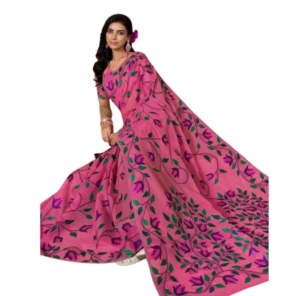 Women's Georgette Printed Saree With Unstitched Blouse 5.5Mtr闁?Pink)