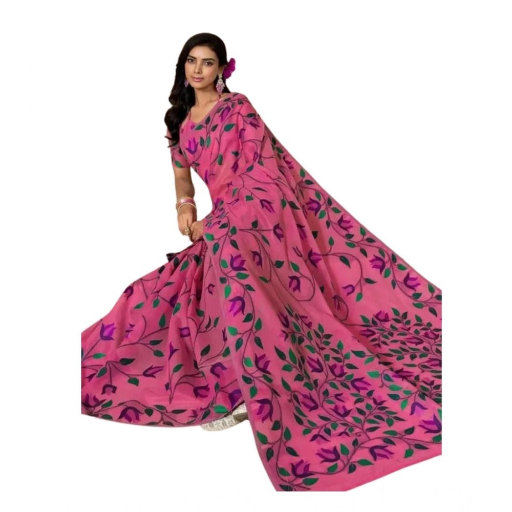 Women's Georgette Printed Saree With Unstitched Blouse 5.5Mtr闁?Pink)