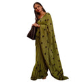 Women's Linen Printed Saree With Unstitched Blouse 5.5Mtr闁?Green)