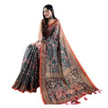 Women's Linen Printed Saree With Unstitched Blouse 5.5Mtr闁?Green)