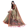 Women's Linen Printed Saree With Unstitched Blouse 5.5Mtr闁?Sea Green)