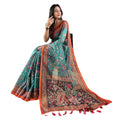 Women's Linen Printed Saree With Unstitched Blouse 5.5Mtr闁?Olive)