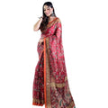 Women's Linen Printed Saree With Unstitched Blouse 5.5Mtr闁?Red)