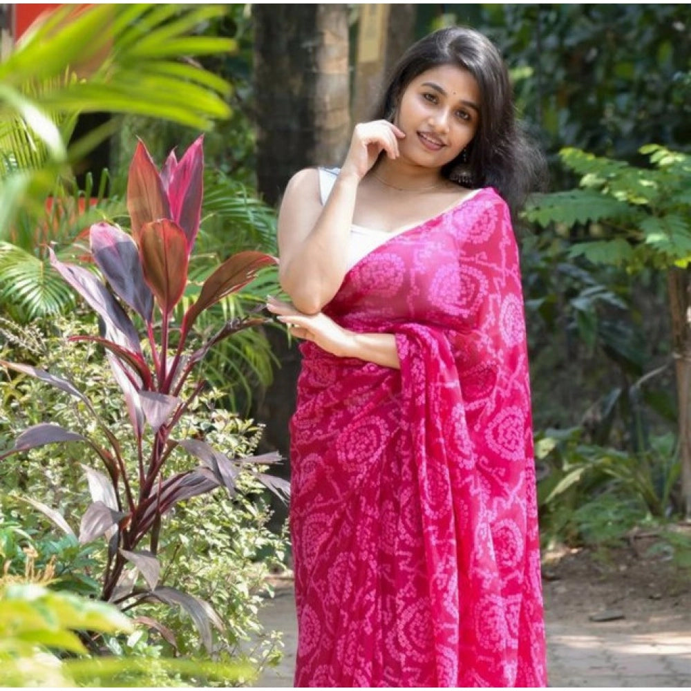 Women's Georgette Printed Saree With Unstitched Blouse 5.5Mtr闁?Pink)