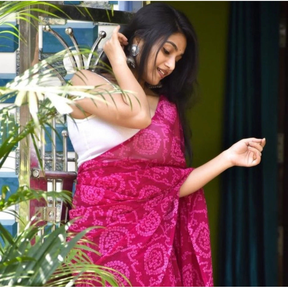 Women's Georgette Printed Saree With Unstitched Blouse 5.5Mtr闁?Pink)