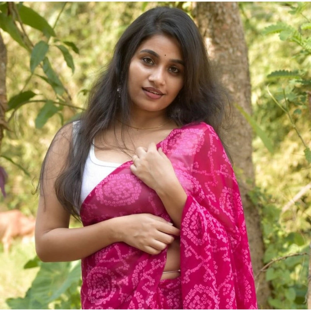 Women's Georgette Printed Saree With Unstitched Blouse 5.5Mtr闁?Pink)