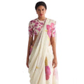 Women's Linen Printed Saree With Unstitched Blouse 5.5Mtr闁?White)