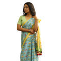 Women's Linen Printed Saree With Unstitched Blouse 5.5Mtr闁?Blue)