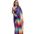 Women's Linen Printed Saree With Unstitched Blouse 5.5Mtr闁?Navy)