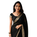 Women's Vichitra Silk Printed Saree With Unstitched Blouse 5.5Mtr闁?Black)