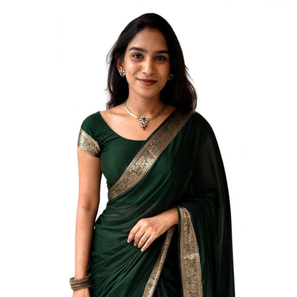 Women's Vichitra Silk Printed Saree With Unstitched Blouse 5.5Mtr闁?Green)