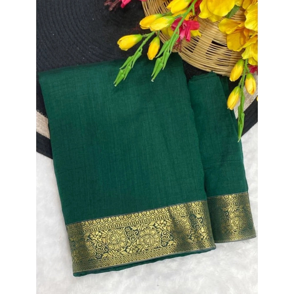 Women's Vichitra Silk Printed Saree With Unstitched Blouse 5.5Mtr闁?Green)
