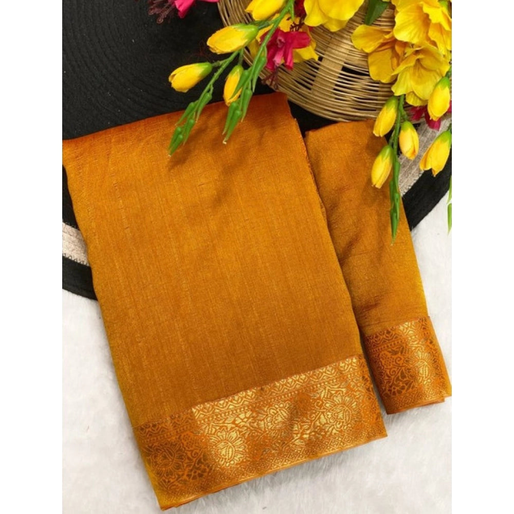 Women's Vichitra Silk Printed Saree With Unstitched Blouse 5.5Mtr闁?Mustard)