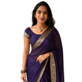 Women's Vichitra Silk Printed Saree With Unstitched Blouse 5.5Mtr闁?Purple)