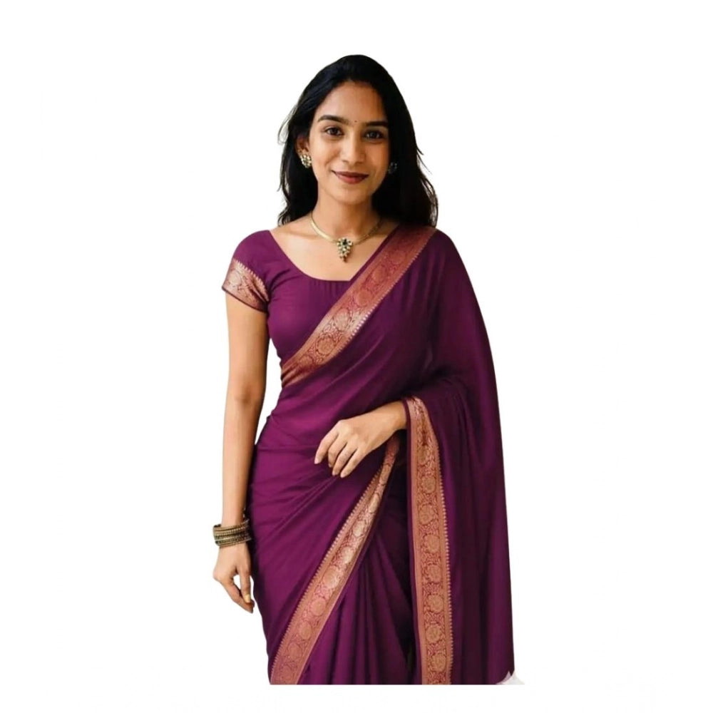 Women's Vichitra Silk Printed Saree With Unstitched Blouse 5.5Mtr闁?Wine)