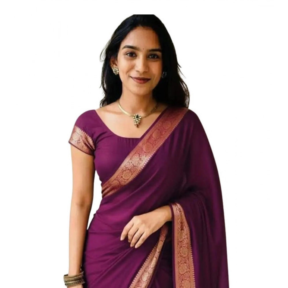 Women's Vichitra Silk Printed Saree With Unstitched Blouse 5.5Mtr闁?Wine)