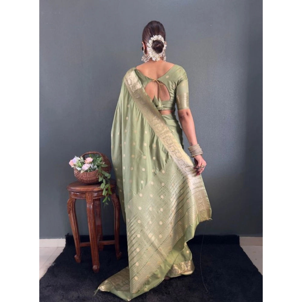 Women's Satin Printed Saree With Unstitched Blouse 5.5Mtr闁?Green)