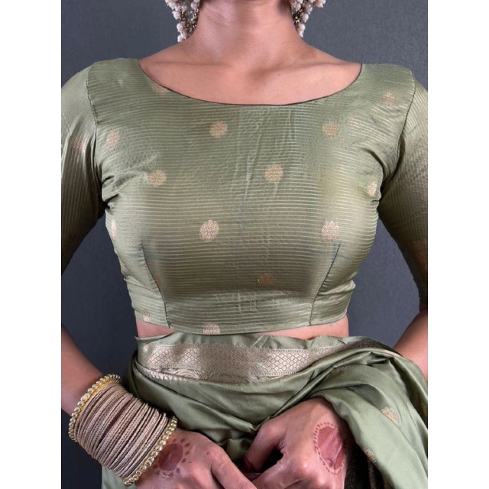 Women's Satin Printed Saree With Unstitched Blouse 5.5Mtr闁?Green)