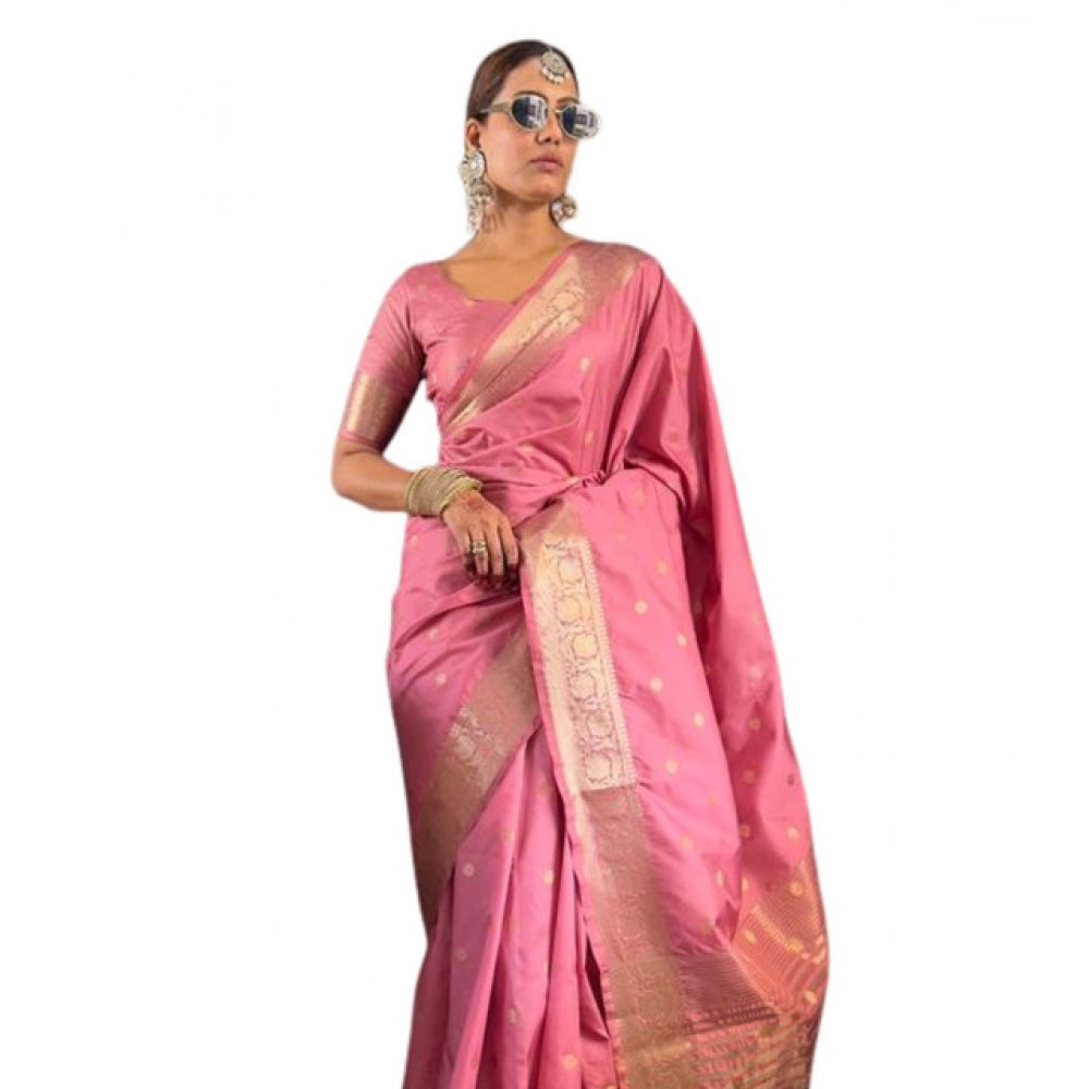 Women's Satin Printed Saree With Unstitched Blouse 5.5Mtr闁?Pink)