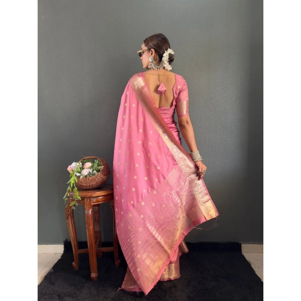 Women's Satin Printed Saree With Unstitched Blouse 5.5Mtr闁?Pink)