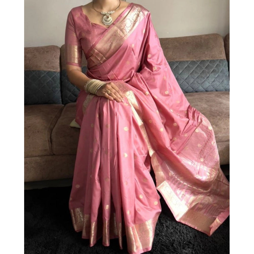 Women's Satin Printed Saree With Unstitched Blouse 5.5Mtr闁?Pink)