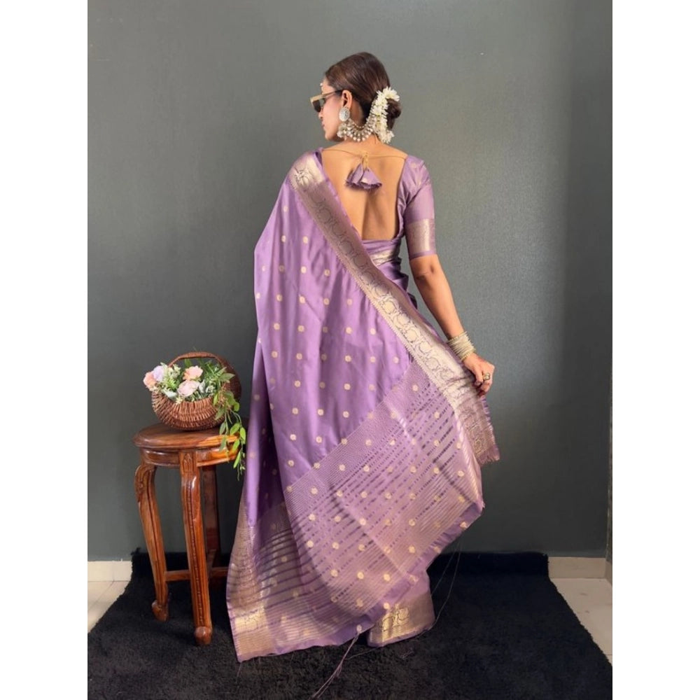 Women's Satin Printed Saree With Unstitched Blouse 5.5Mtr闁?Purple)