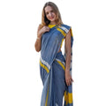 Women's Linen Printed Saree With Unstitched Blouse 5.5Mtr闁?Blue)