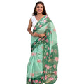 Women's Linen Printed Saree With Unstitched Blouse 5.5Mtr闁?Green)
