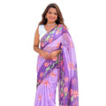 Women's Linen Printed Saree With Unstitched Blouse 5.5Mtr闁?Purple)