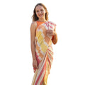 Women's Linen Printed Saree With Unstitched Blouse 5.5Mtr闁?Yellow)