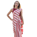 Women's Linen Printed Saree With Unstitched Blouse 5.5Mtr闁?Red)