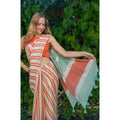 Women's Linen Printed Saree With Unstitched Blouse 5.5Mtr闁?Orange)