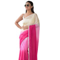 Women's Linen Printed Saree With Unstitched Blouse 5.5Mtr闁?Pink)