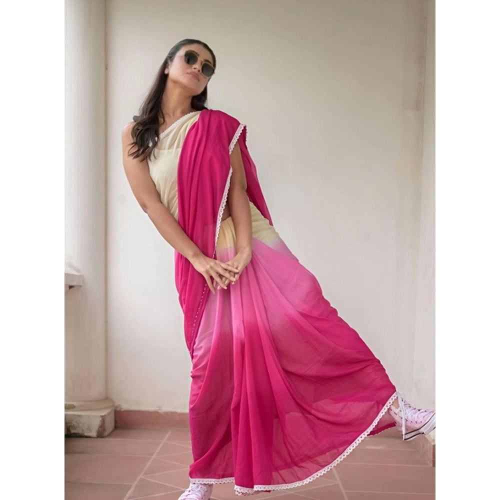 Women's Linen Printed Saree With Unstitched Blouse 5.5Mtr闁?Pink)
