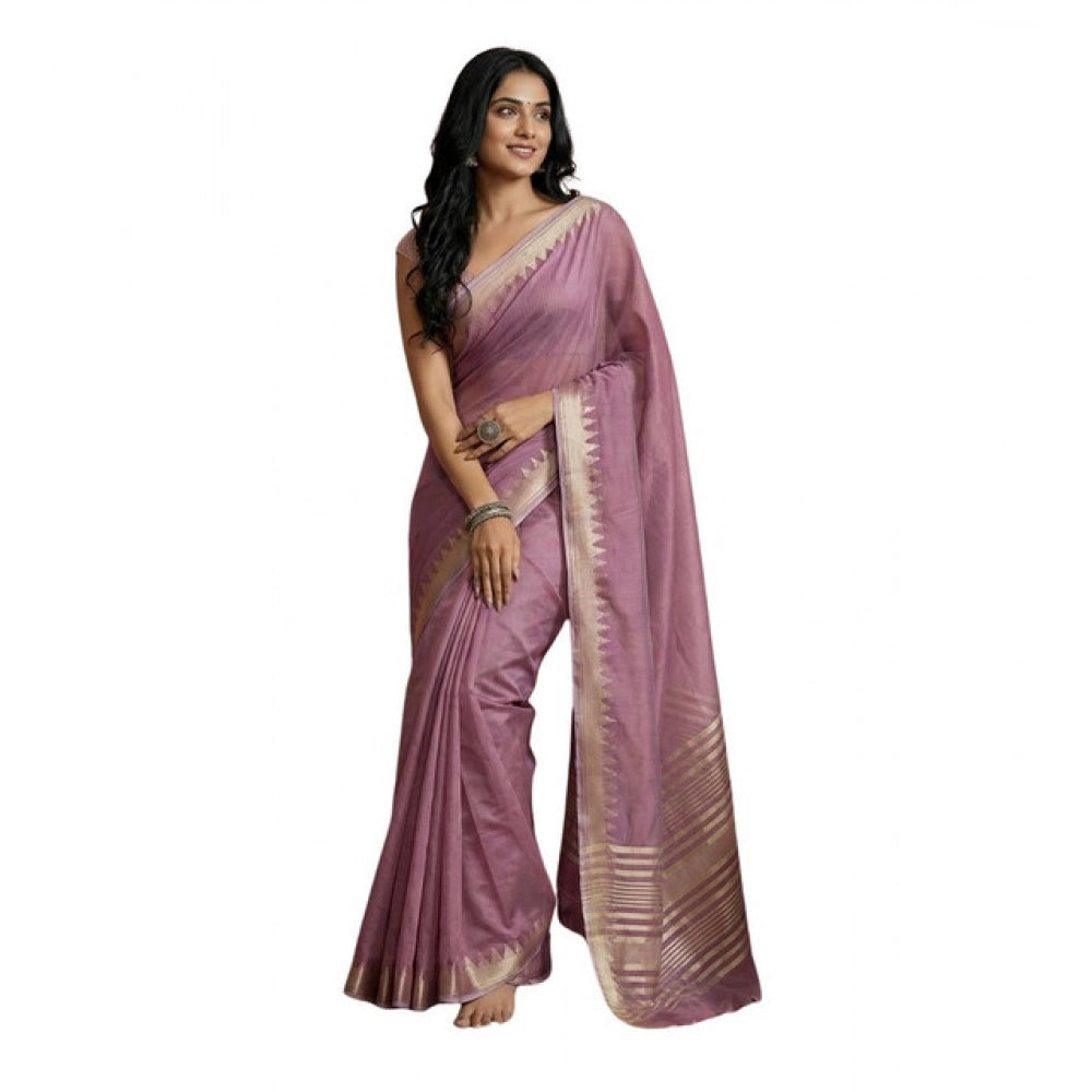 Women's Cotton Printed Saree With Unstitched Blouse 5.5Mtr (Purple)