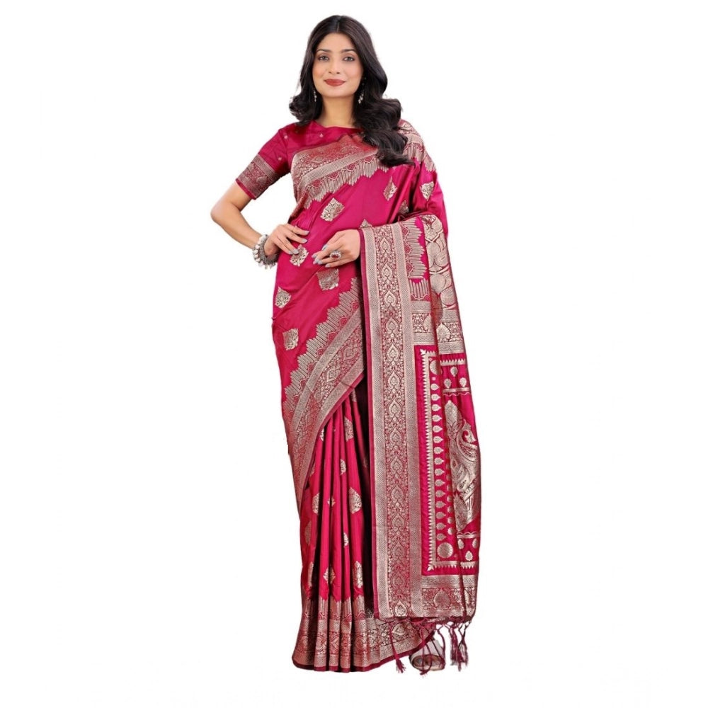 Women's Silk Printed Saree With Unstitched Blouse 5.5Mtr (Magenta)