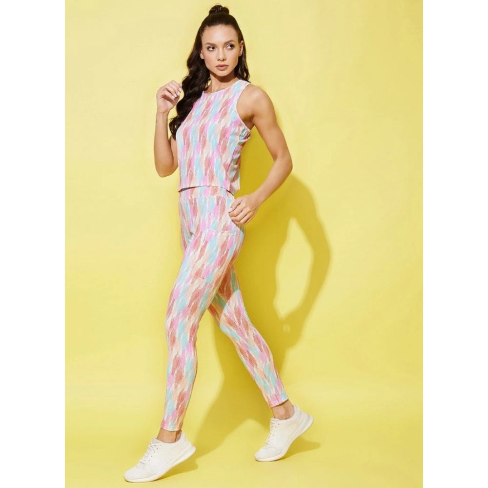 HD Women's Polyester Lycra Printed Sleeveless Active Wear (Multicolor)
