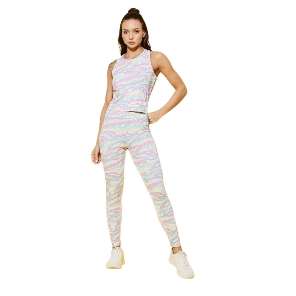 HD Women's Polyester Lycra Printed Sleeveless Active Wear (Multicolor)