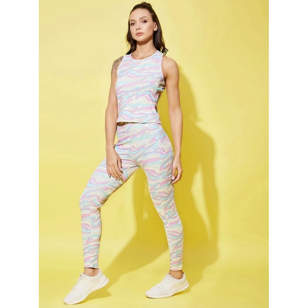 HD Women's Polyester Lycra Printed Sleeveless Active Wear (Multicolor)