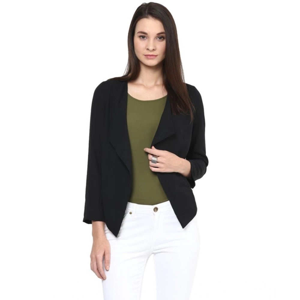 HD Women's Polyester Solid Long Sleeves Blazer (Black)