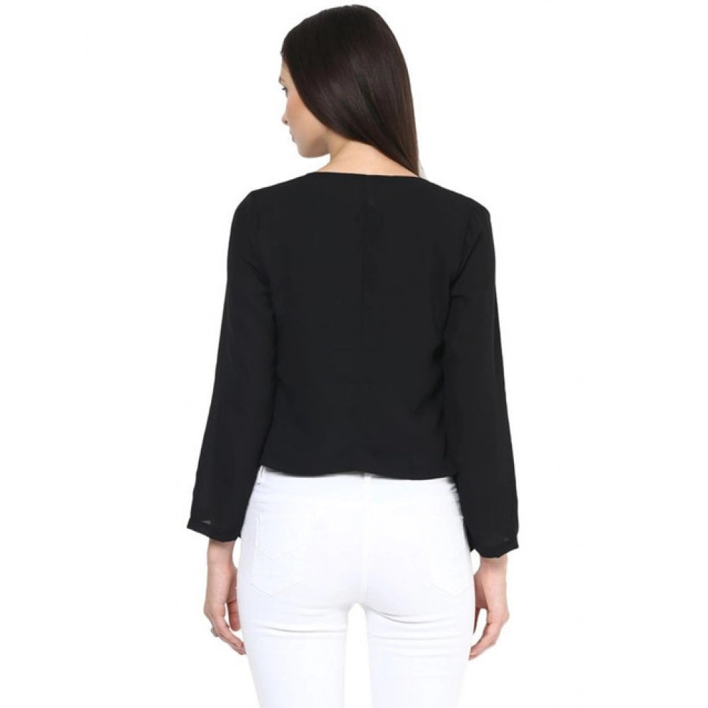 HD Women's Polyester Solid Long Sleeves Blazer (Black)