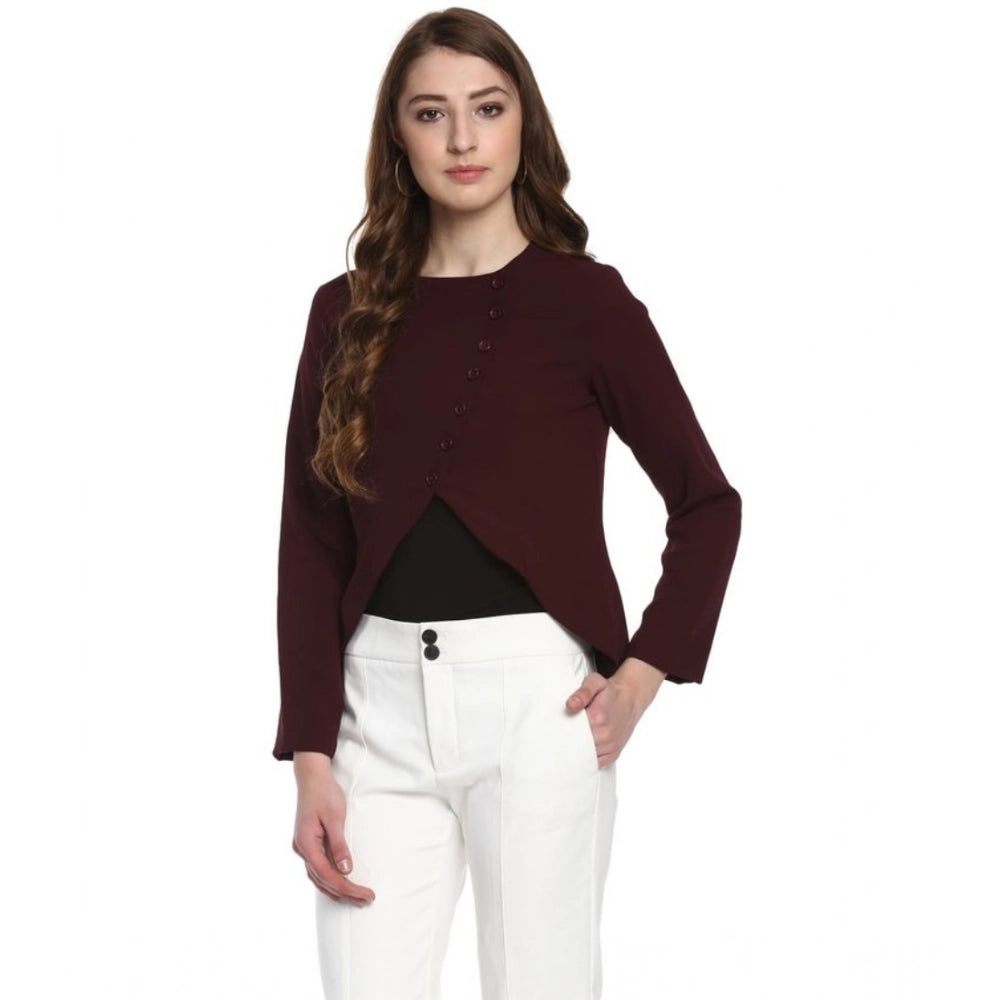 HD Women's Polyester Diagonal Cut Long Sleeves Blazer (Maroon)
