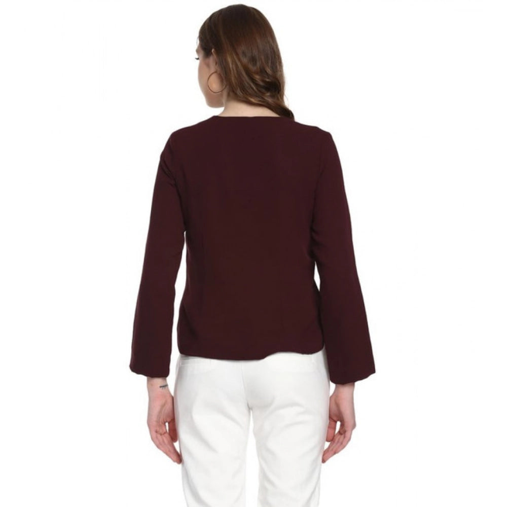 HD Women's Polyester Diagonal Cut Long Sleeves Blazer (Maroon)