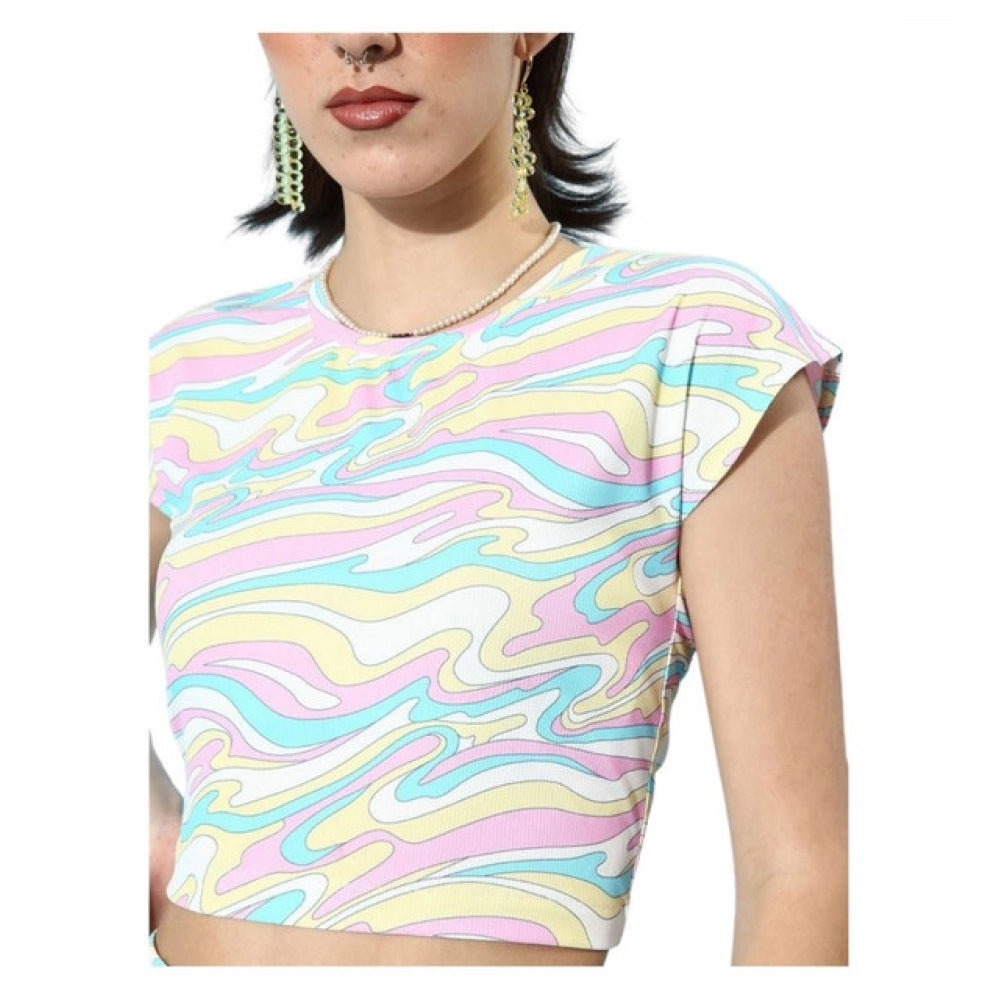 HD Women's Polyester Lycra Printed Cap Sleeve Co-Ord Set (Multicolor)