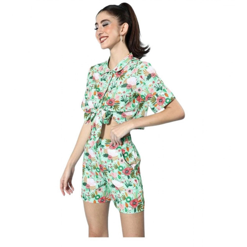HD Women's Polyester Floral Short Sleeve Co-Ord Set (Multicolor)