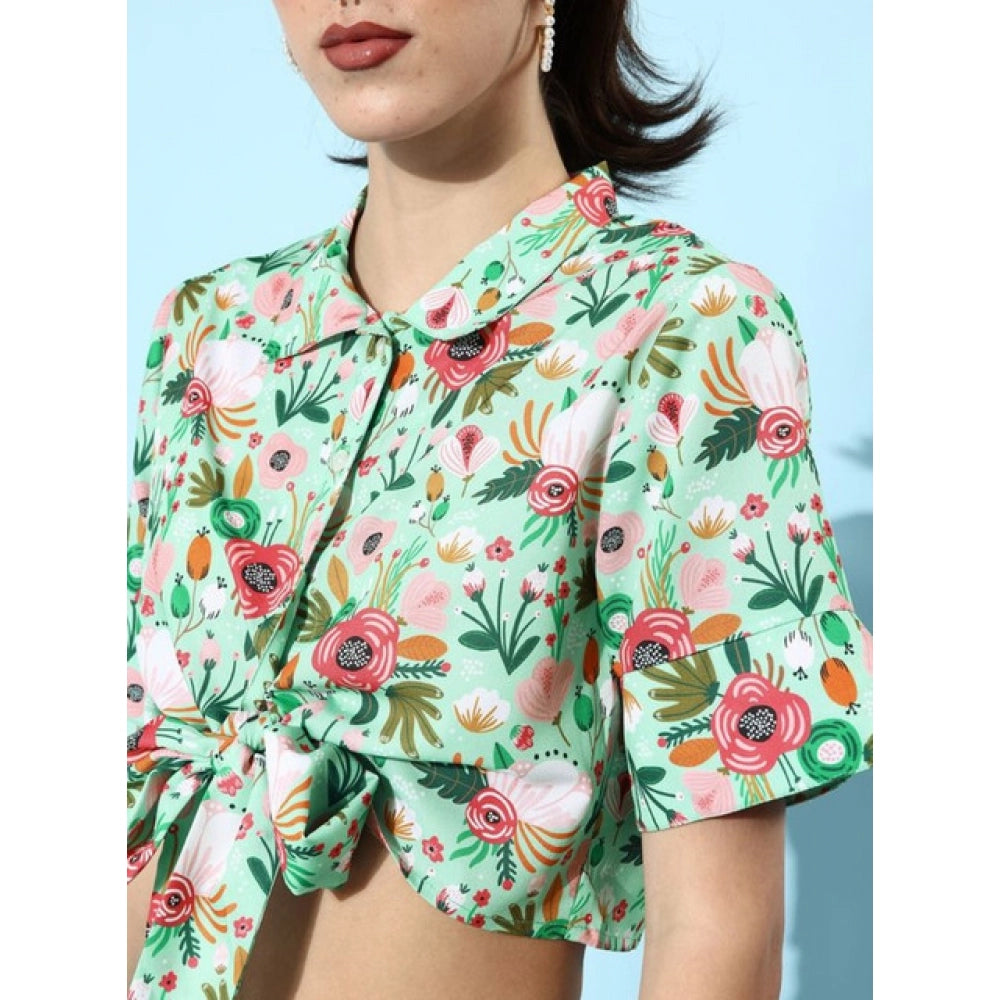 HD Women's Polyester Floral Short Sleeve Co-Ord Set (Multicolor)